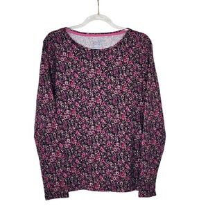 Croft & Barrow Petite Floral Long Sleeve Boat Neck Top‎ Pink Purple
